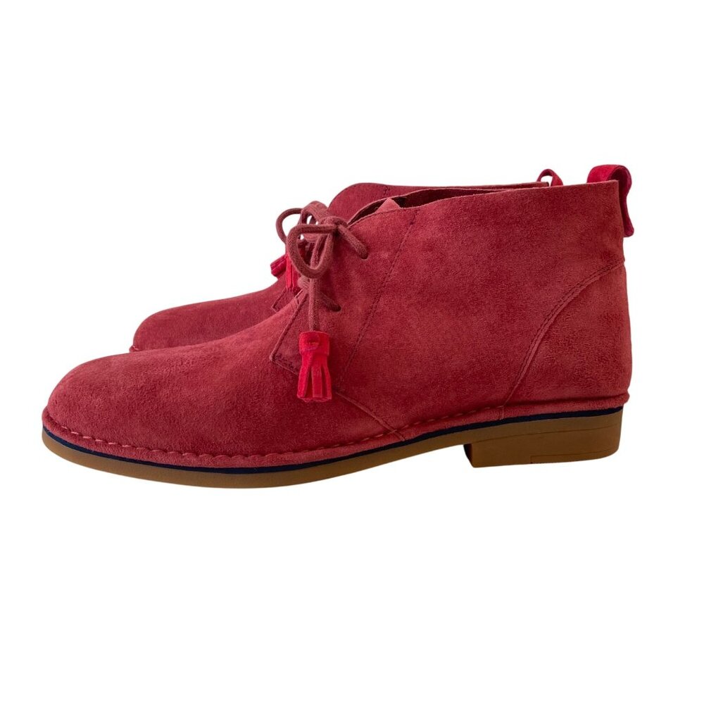Red Suede Chukka Boots With Tassel Lace Accent Casual Ankle Shoes